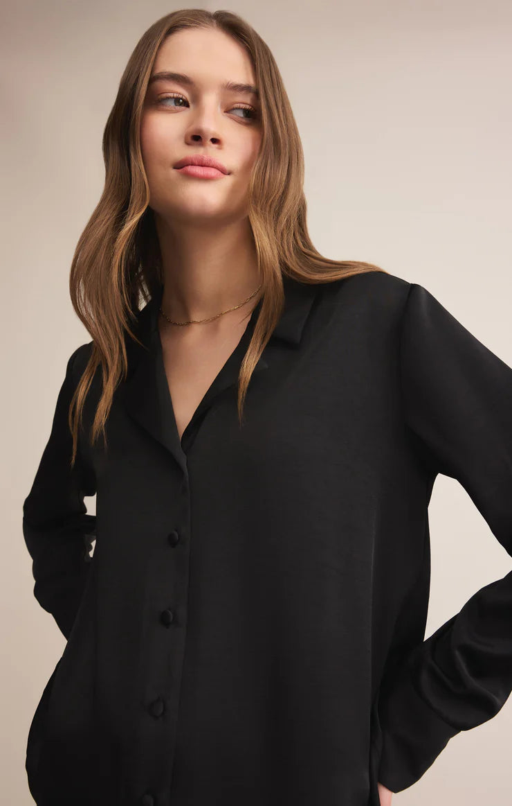 Z Supply Ana Satin Button Up in Black