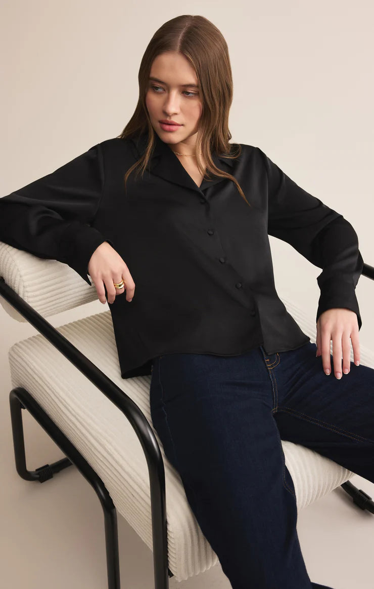 Z Supply Ana Satin Button Up in Black