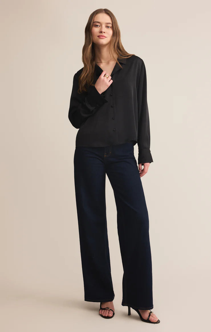 Z Supply Ana Satin Button Up in Black