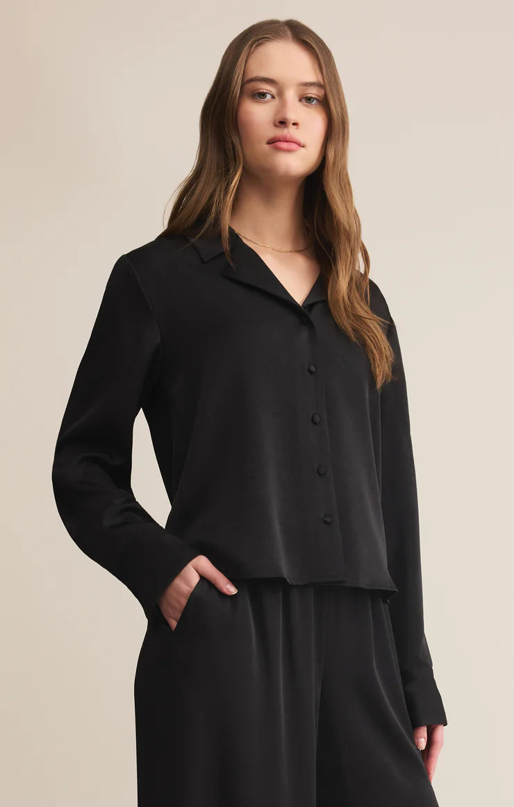 Z Supply Ana Satin Button Up in Black