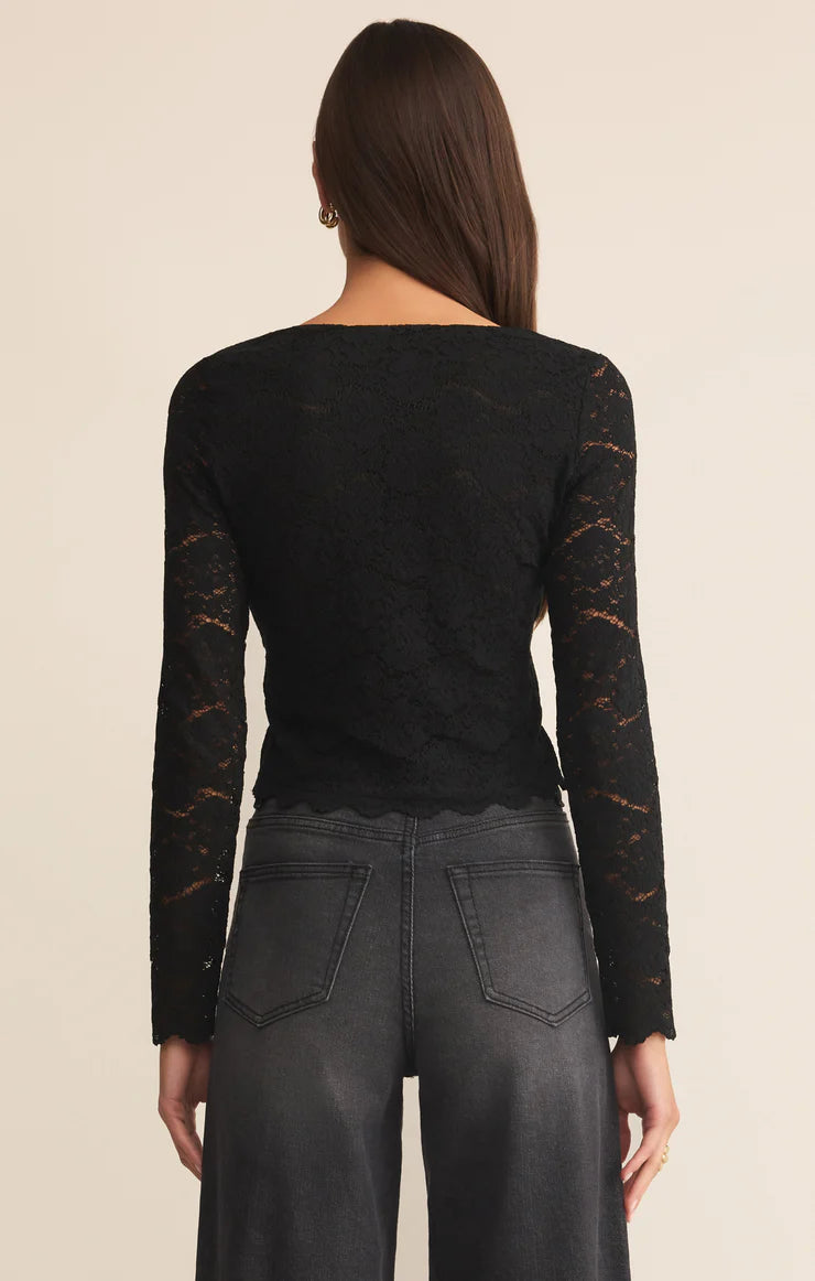 Z Supply Aurora Lace Cropped Long Sleeve in Black