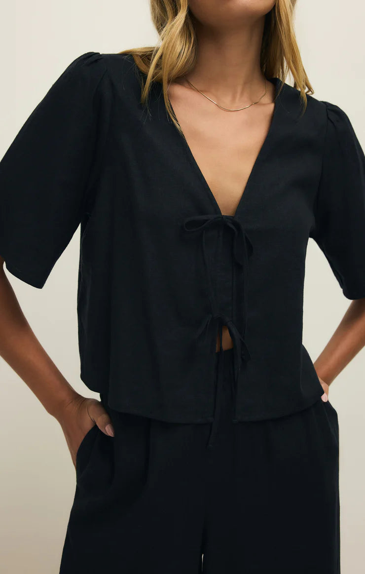 Z Supply La Belle Linen Cropped Top in Black