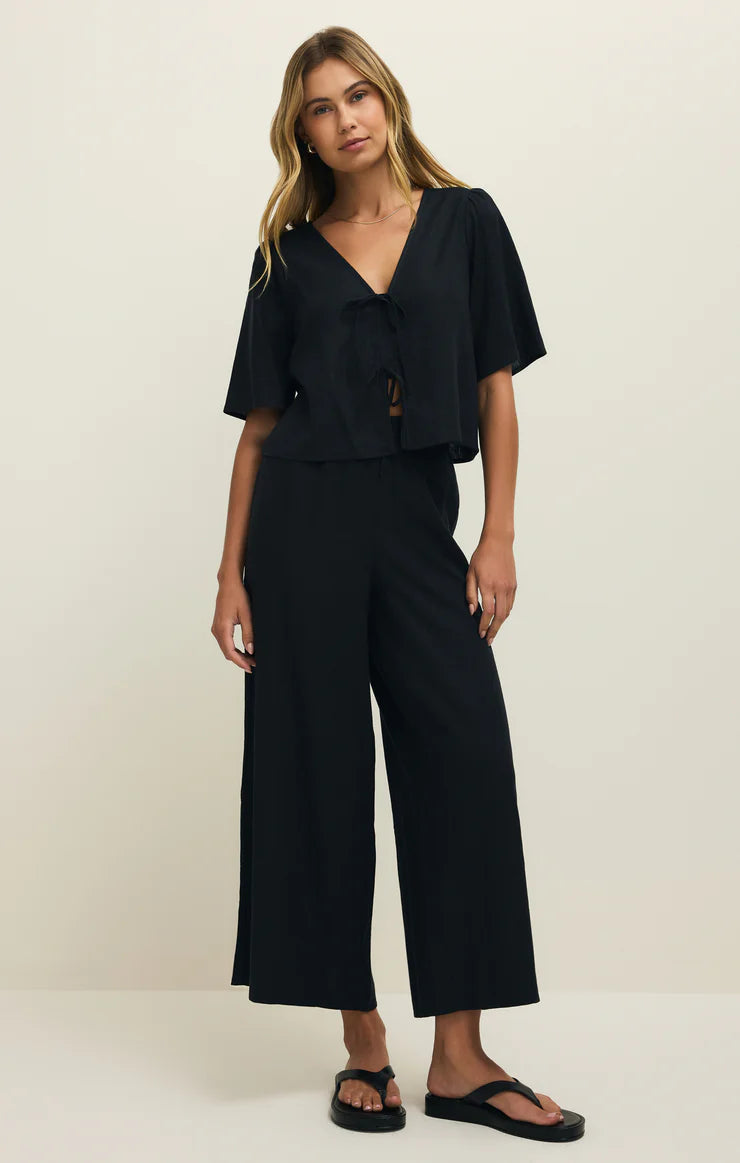 Z Supply La Belle Linen Cropped Top in Black