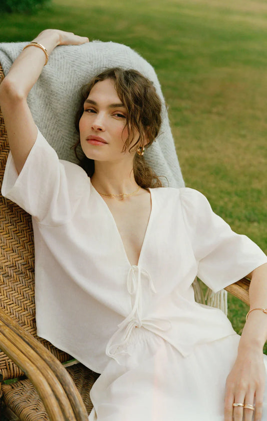 Z Supply La Belle Linen Cropped Top in White
