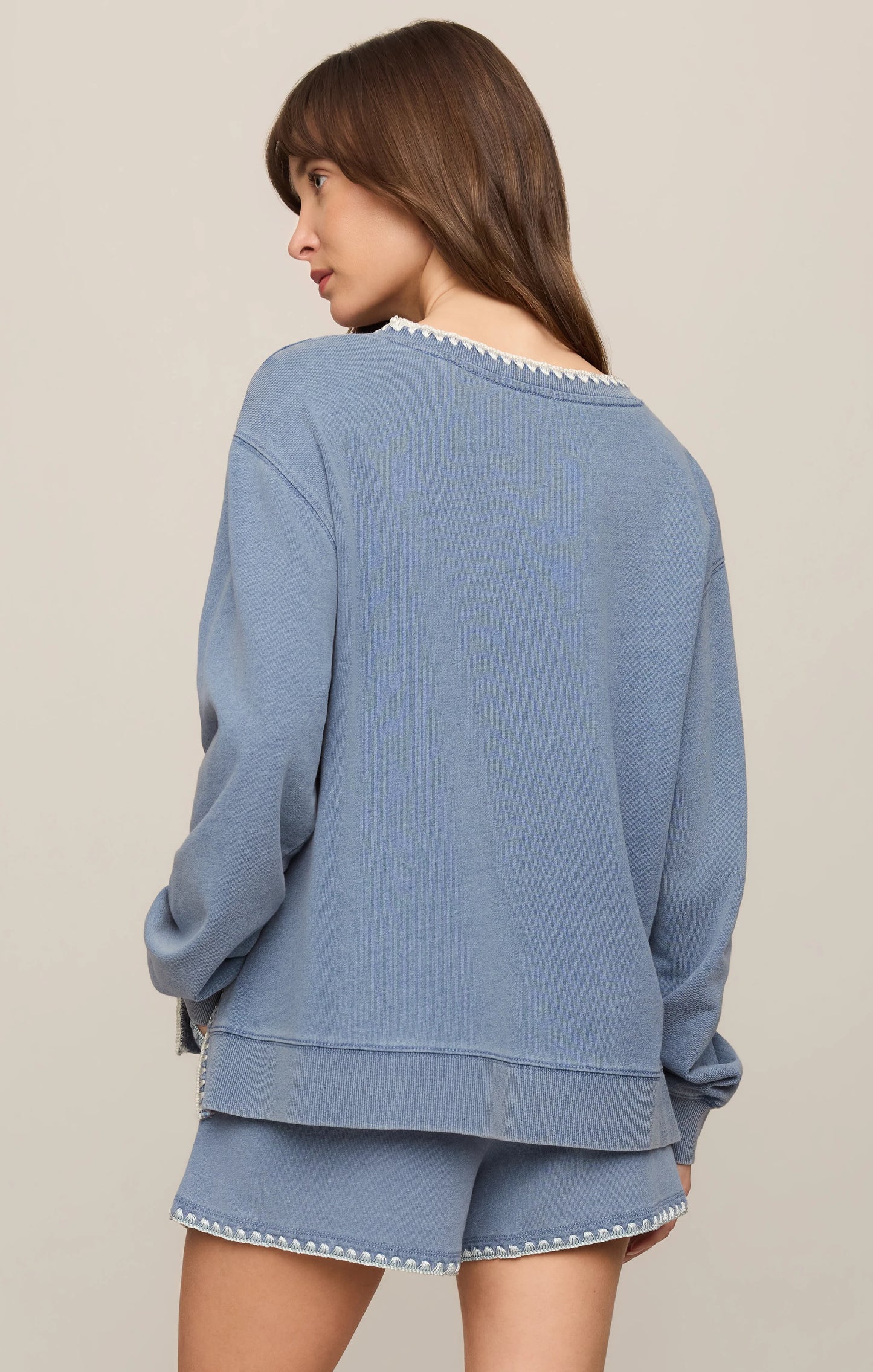 Z Supply Cam Knit Denim Whipstitch Top in Santorini Indigo