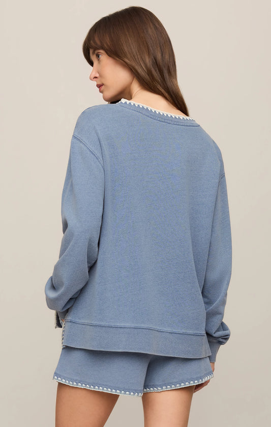 Z Supply Cam Knit Denim Whipstitch Top in Santorini Indigo