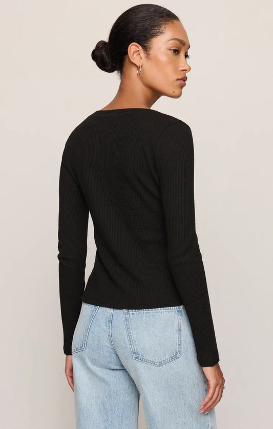 Z Supply Albany Waffle Snap Front Top in Black
