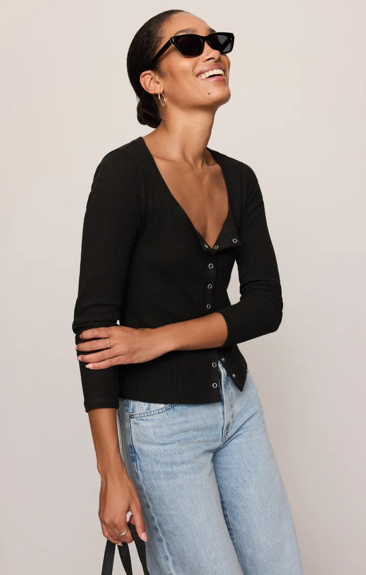 Z Supply Albany Waffle Snap Front Top in Black