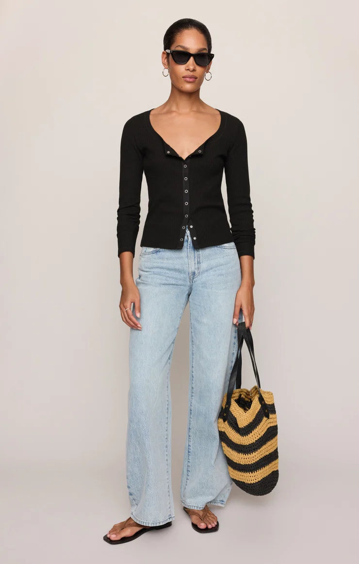 Z Supply Albany Waffle Snap Front Top in Black