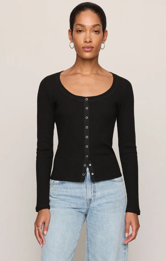 Z Supply Albany Waffle Snap Front Top in Black