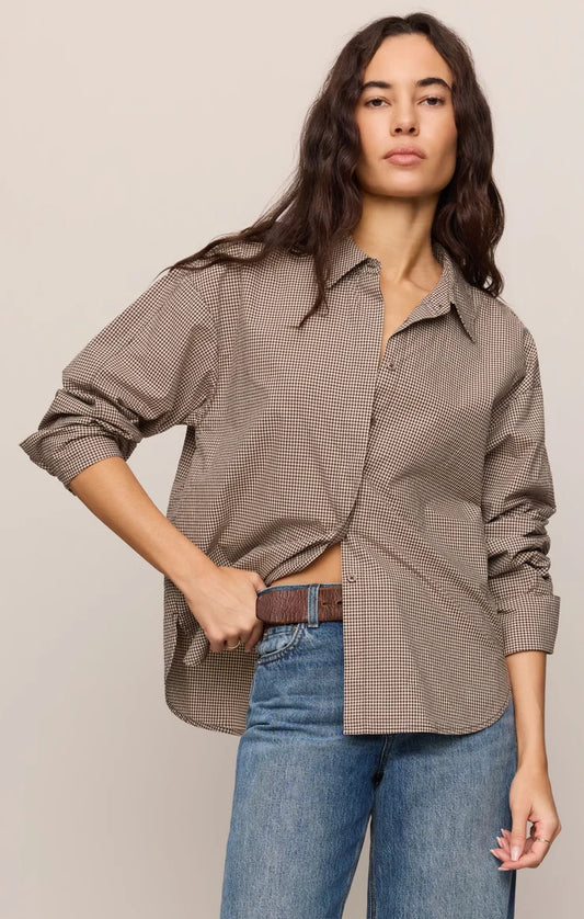 Z Supply On Duty Gingham Button Up Shirt in Dark Chocolate
