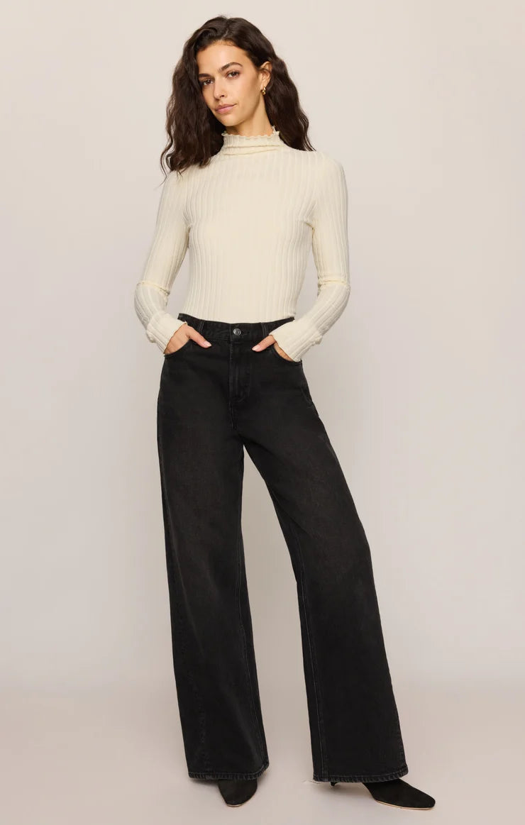 Z Supply Hattie Silky Rib Mock Neck Top in Antique White