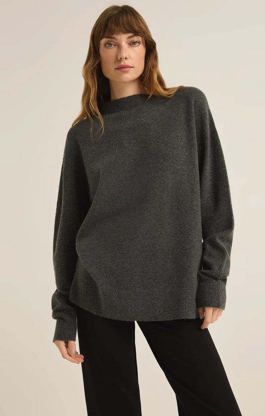 Z Supply Gia Charcoal Heather Crew Neck Sweater