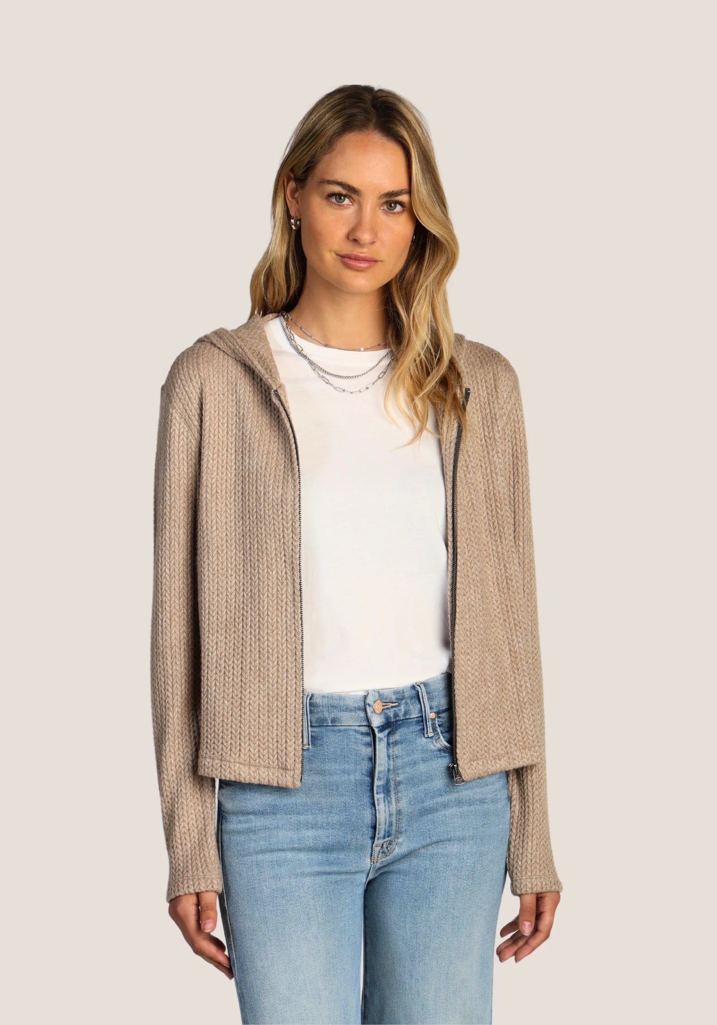 Dylan Zip Hoodie Jacket in Light Brown