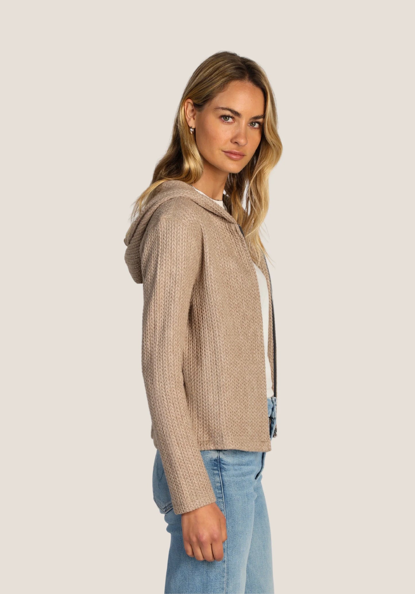 Dylan Zip Hoodie Jacket in Light Brown