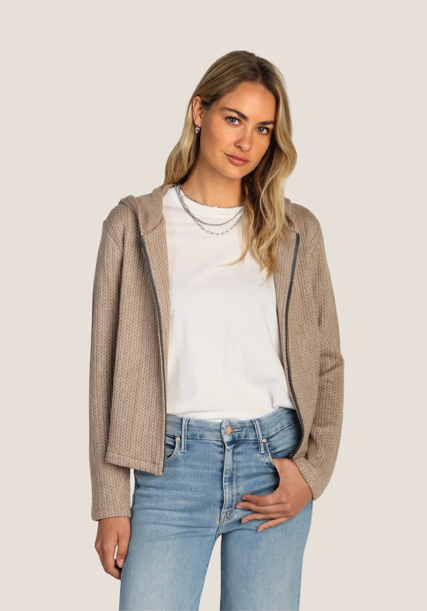 Dylan Zip Hoodie Jacket in Light Brown