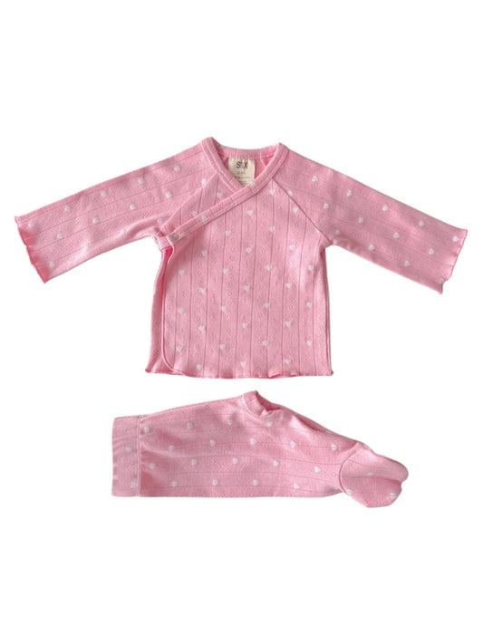 SIIX Collection Organic Pointelle Set in Pink with White Hearts
