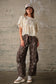 Western Print Cotton Cargo Pants in Chocolate