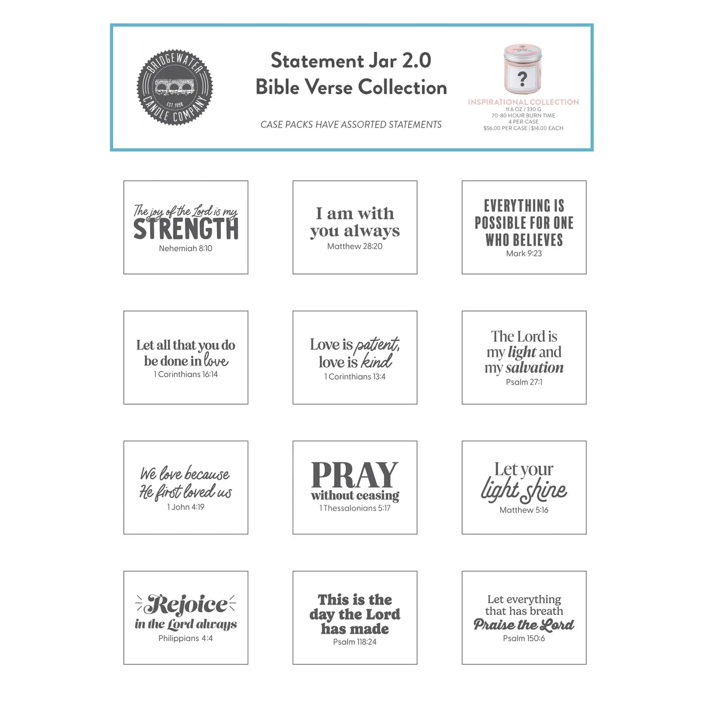Sweet Grace Statement Jar Candle Collection- Bible Verses