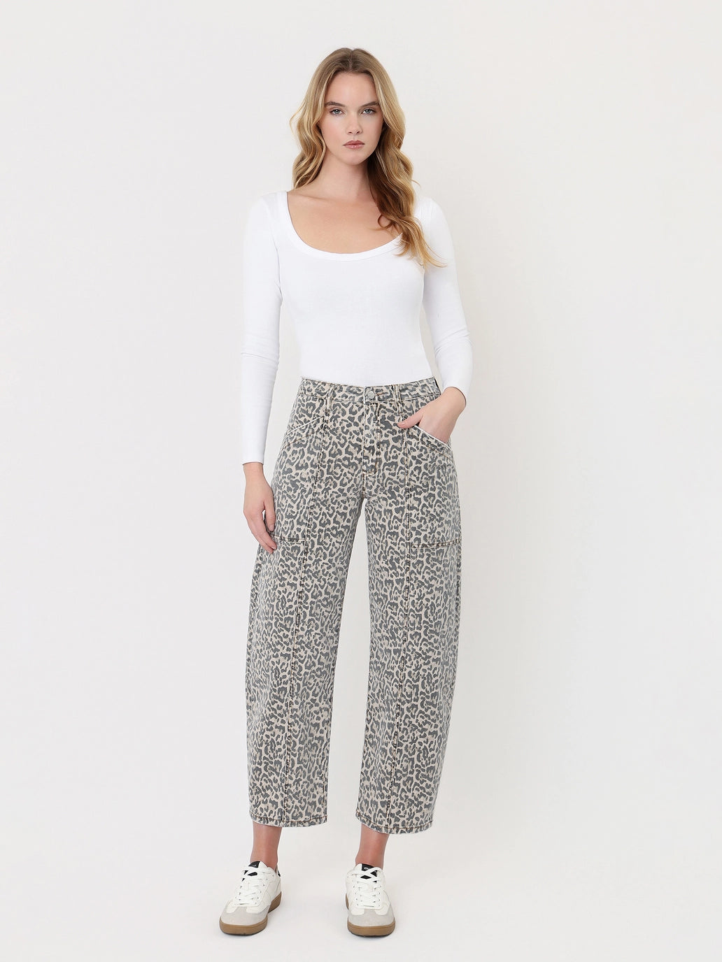 Lovervet High Rise Leopard Print Utility Barrel Jeans