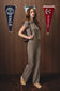 Mid Rise Wide Leg Stripe Pants in Charcoal/ Taupe Stripe