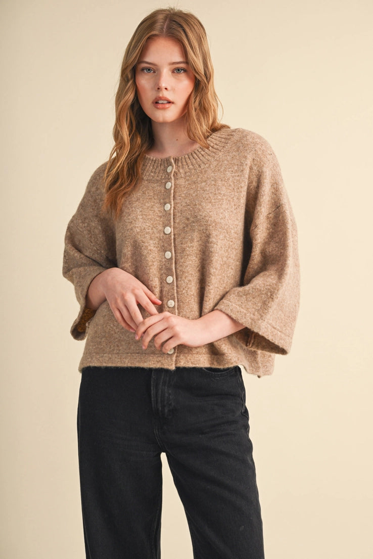 Elbow Length Sleeve Sweater Cardigan in Mocha Brown
