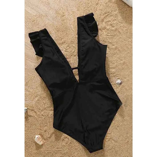 Black Ruffle One-Piece Swimsuit