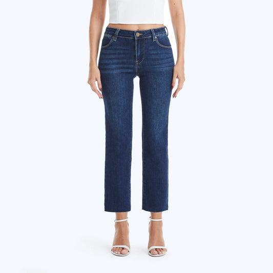 Bayeas Mid Rise Cropped Straight Jeans with Raw Hem
