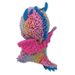 Colorful dragon plush toy with pink and blue accents, pink wings and multicolored spots. 