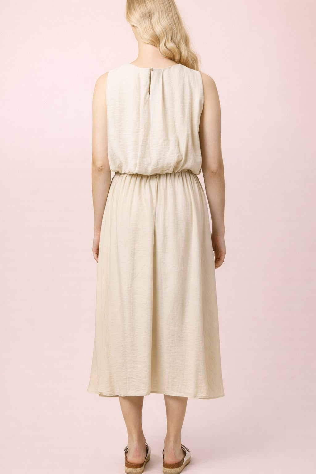 Pleated Bubble Blouse Top & Midi Skirt Set in Oatmeal