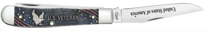 Case U.S. Veteran Gift Set Embellished Smooth Natural Bone with Blue and Red Color Wash Trapper