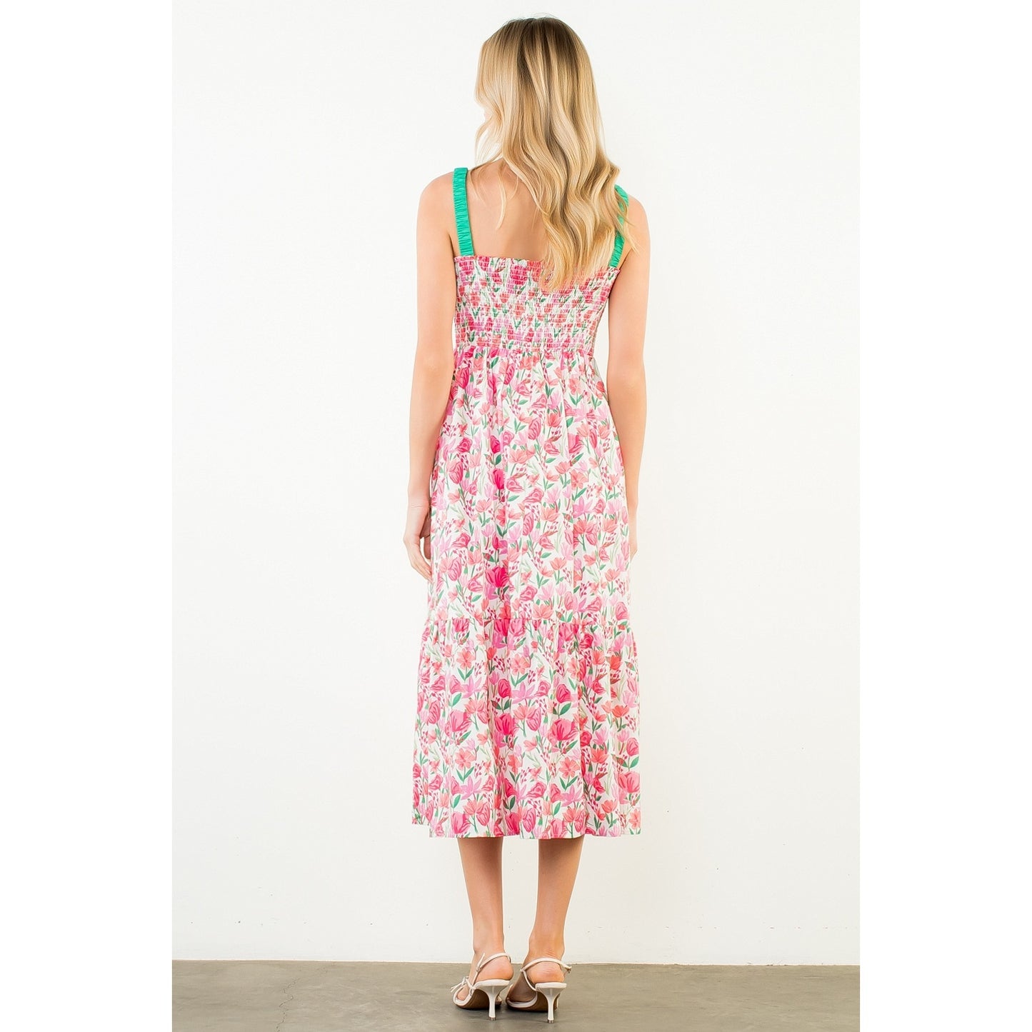 Floral Print Smocked Bodice Tiered Maxi Dress