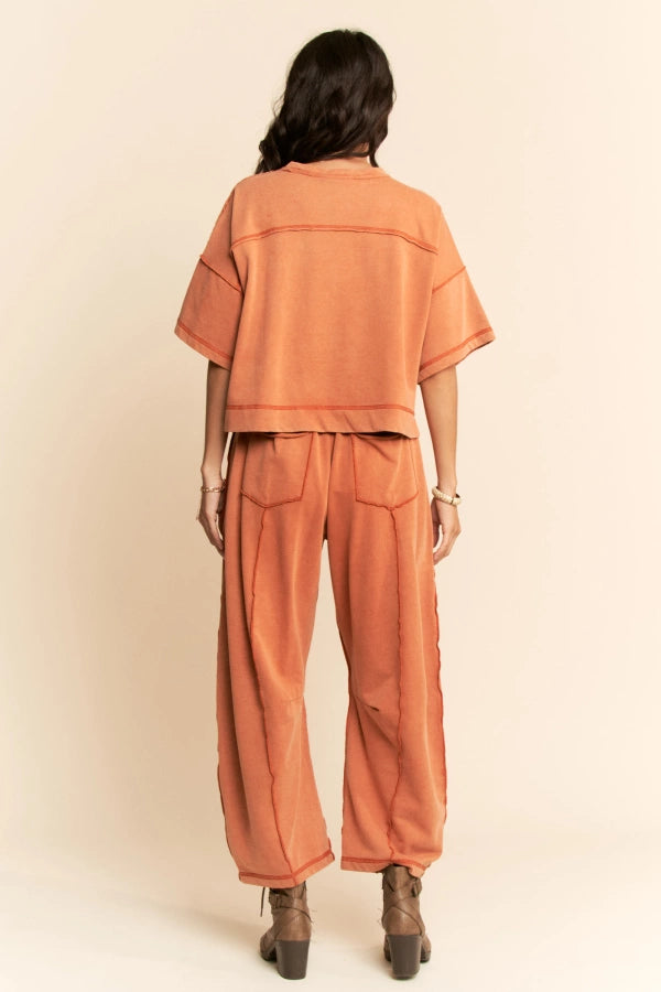 Davi & Dani Mineral Washed Exposed Barrel Pants Set