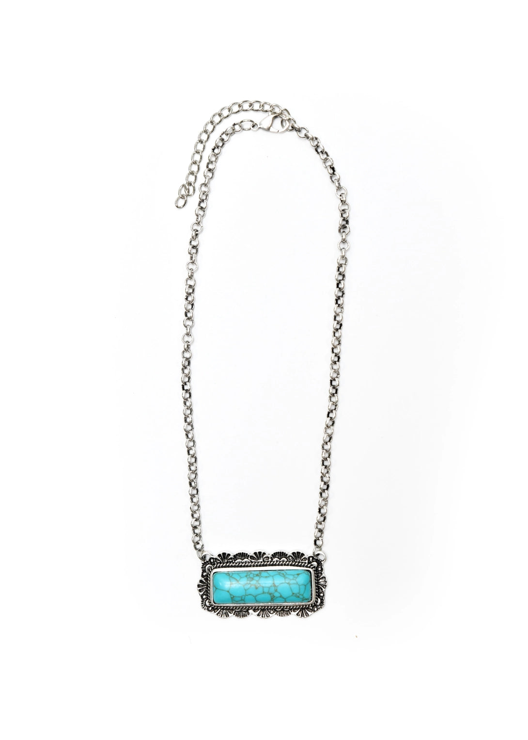 West & Co. 18" Turquoise Bar Necklace with Stamped Border