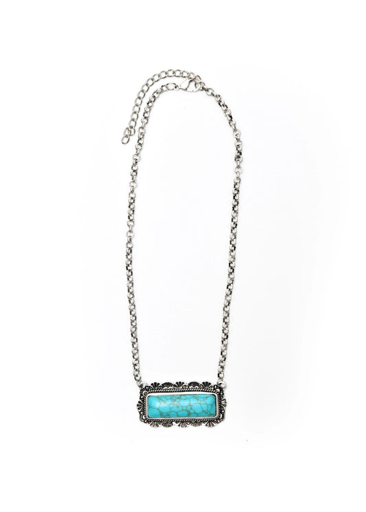 West & Co. 18" Turquoise Bar Necklace with Stamped Border