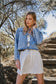 Blue B Ruffle Yoke Sleeve Tie Front Denim Jacket