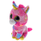 Side view of colorful unicorn Ty Beanie Boos plush toy with gold horn and hooves.