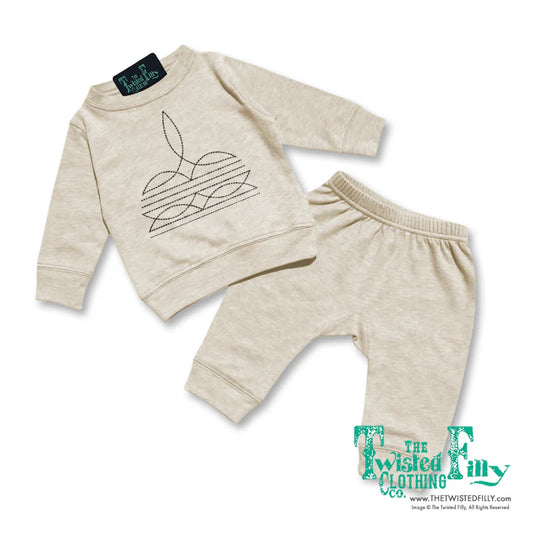 The Twisted Filly Oatmeal Boot Stitch Infant Outfit