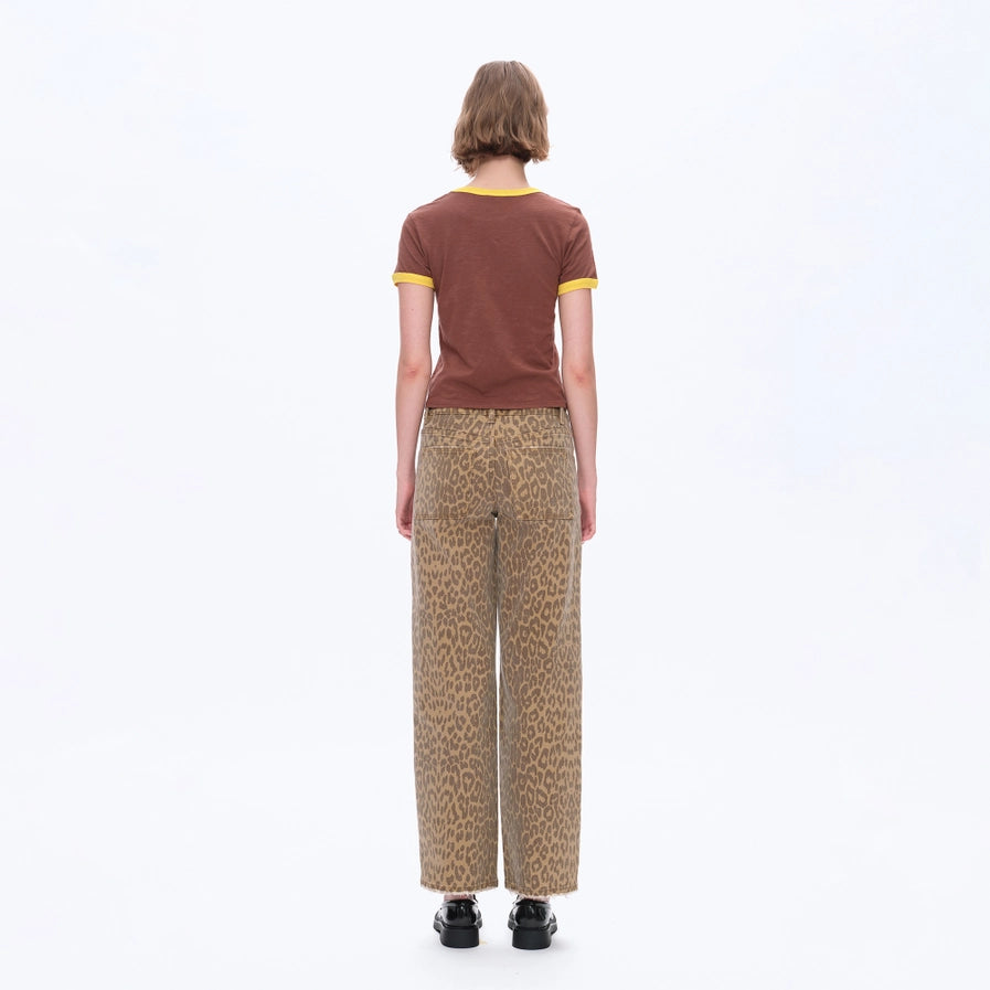 Bayeas Mid Rise Leopard Print Relax Straight Pants