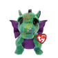 Green and purple dragon-shaped plush toy with a heart-shaped Ty Beanie Boos tag on a transparent background