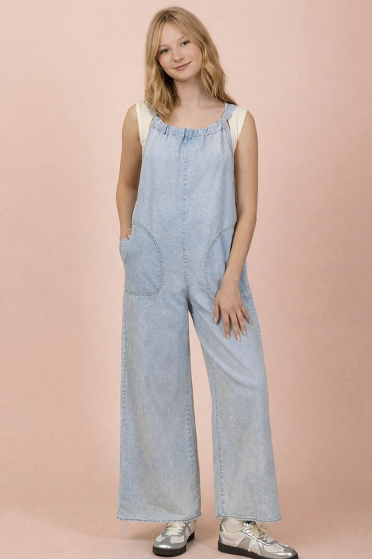 Washed Chambray Light Denim Jumpsuit