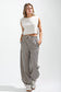 Elastic Waist Vintage Washed Stripe Pants in Latte