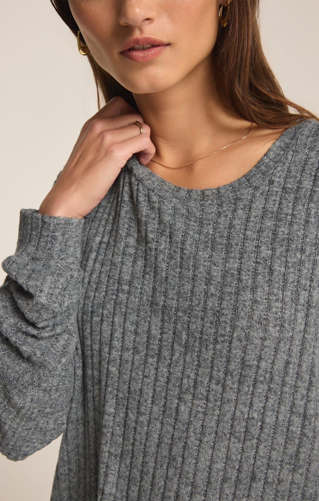 Z Supply Daydream Charcoal Heather Long Sleeve Top