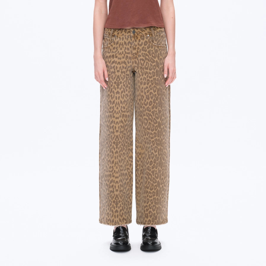 Bayeas Mid Rise Leopard Print Relax Straight Pants