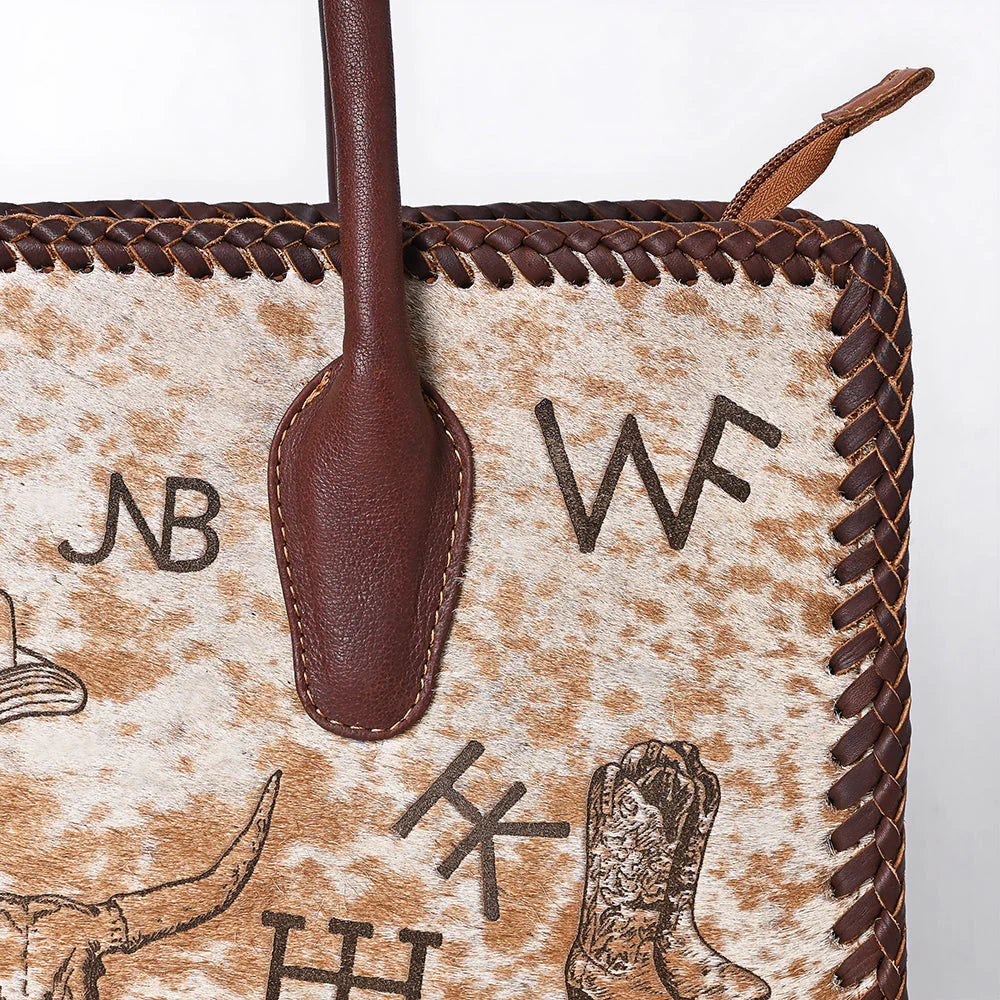 American Darling Ranch Brand Print Hair-On Hide Western Tote Bag