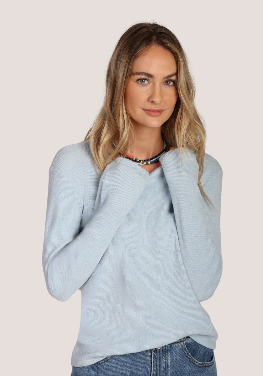 Dylan Cozy Rib Crewneck in Sky