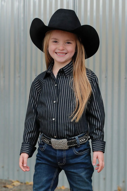 Cruel Girl Black/Silver Metallic Stripe Snap Western Shirt