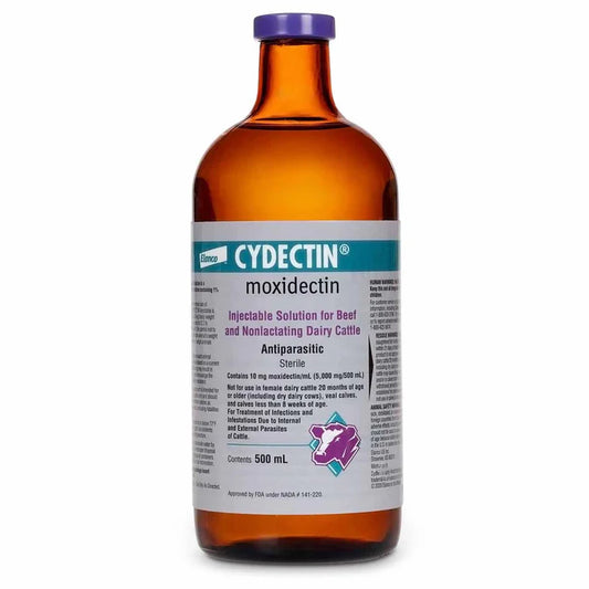 Brown bottle of Cydectin Moxidectin on a white background