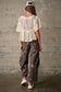 Western Print Cotton Cargo Pants in Chocolate