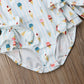 Light Blue Ice Cream Print Ruffled Swimsuit with Bows